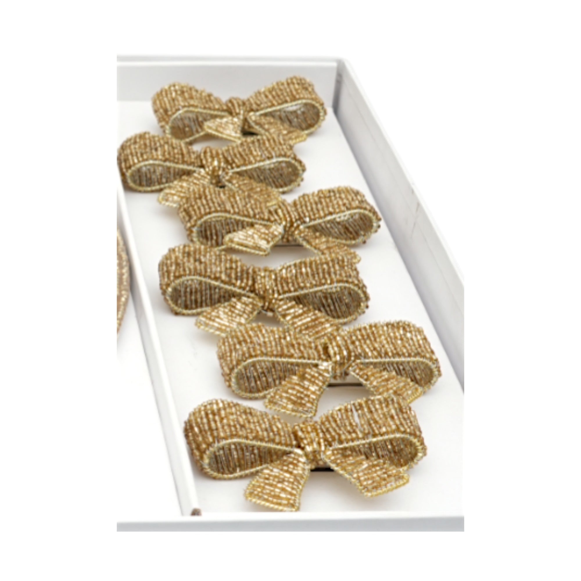 Bow shape Gold Beaded Napkin Ring Set of Six